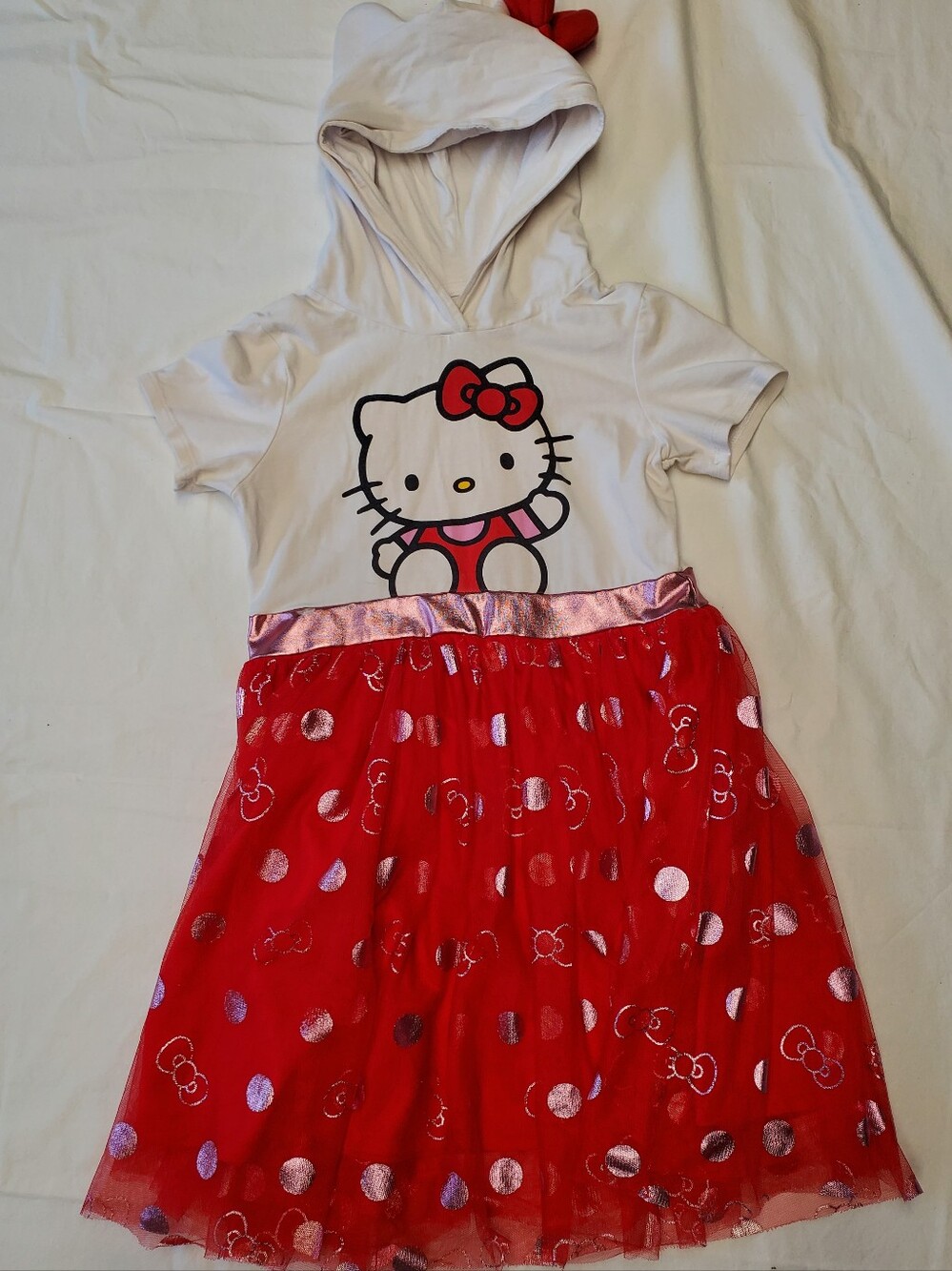 Hello Kitty Sanrio Girls Hooded Dress Red Tulle Skirt Sz 10/12 Kidcore Y2K